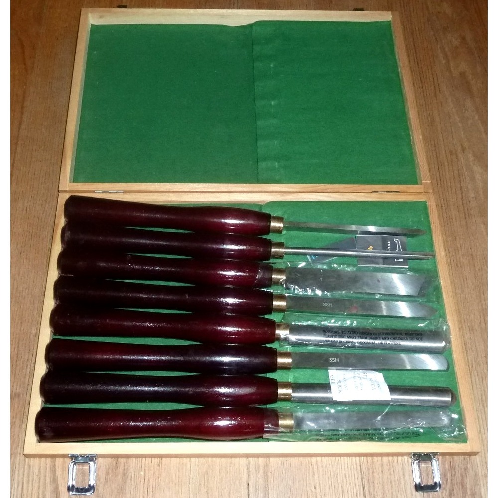 8 Pc Wood Lathe Chisel Set HSS Steel Turning Tools w Beech Wood Handles 61794